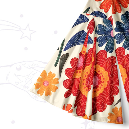 Purplehecate Retro Bloom Folk Floral Bell Sleeve Dress