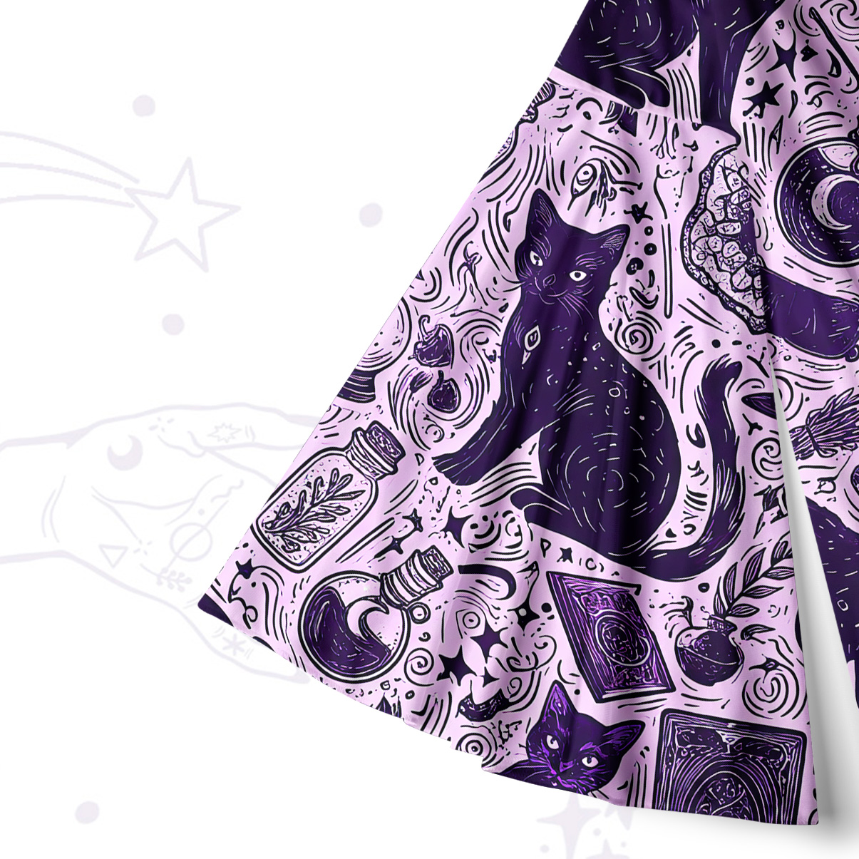Purplehecate Midnight Black Cat Witch Potion Bell Sleeve Dress