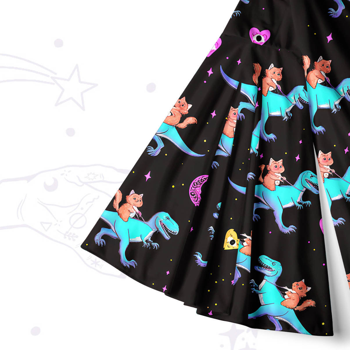 Purplehecate Witch Cat Rides the Dino Bell Sleeve Dress