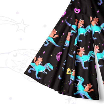 Purplehecate Witch Cat Rides the Dino Bell Sleeve Dress