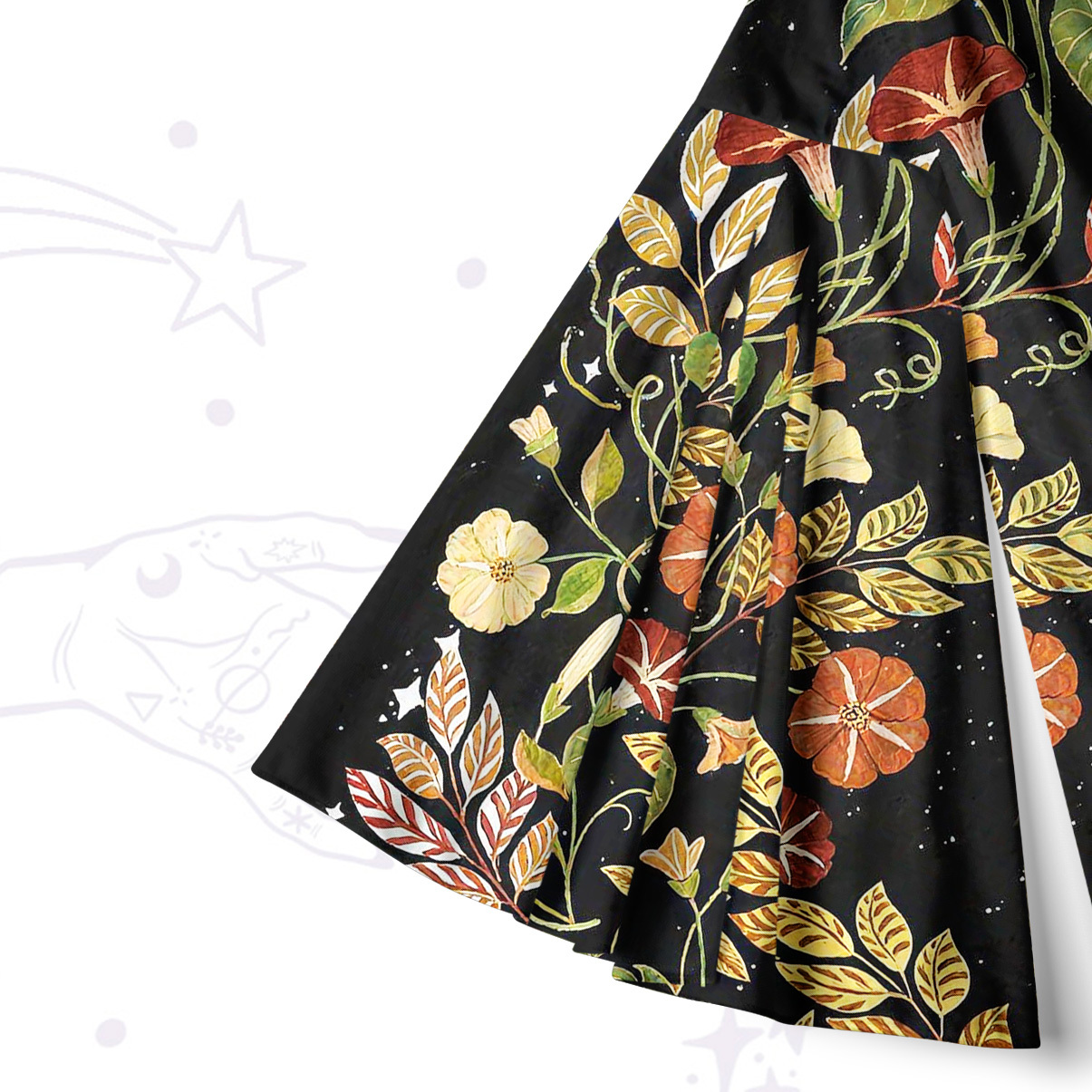 Purplehecate Moon Phase Floral Bell Sleeve Dress