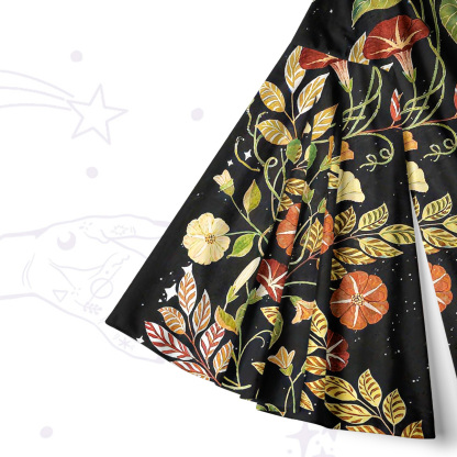 Purplehecate Moon Phase Floral Bell Sleeve Dress
