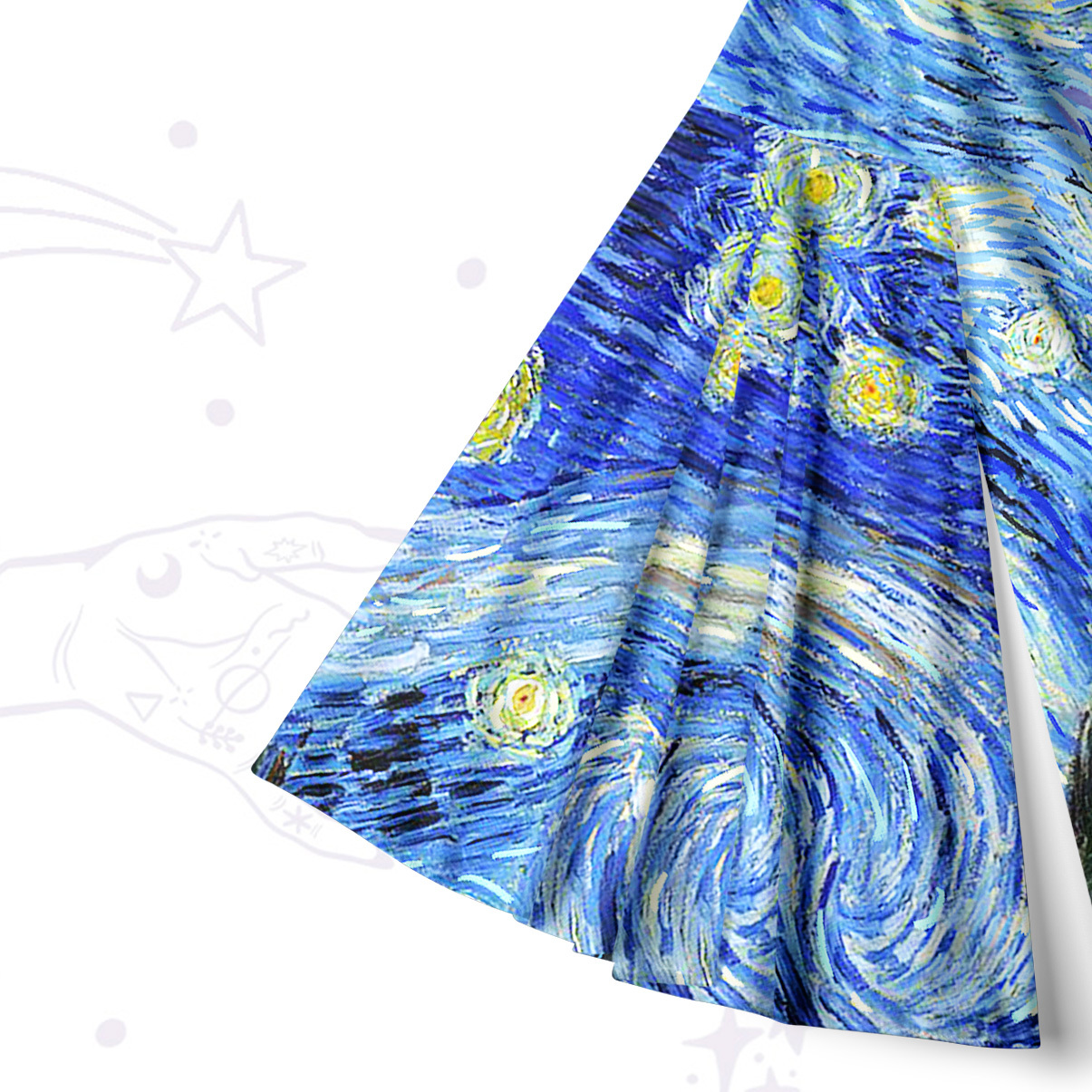 Purplehecate Witch Cat Under the Starry Night Bell Sleeve Dress
