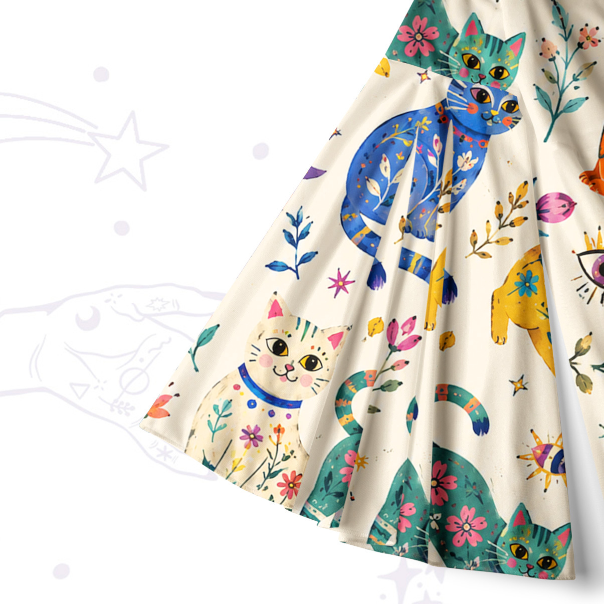 Purplehecate Rainbow Magic Cats Bell Sleeve Dress