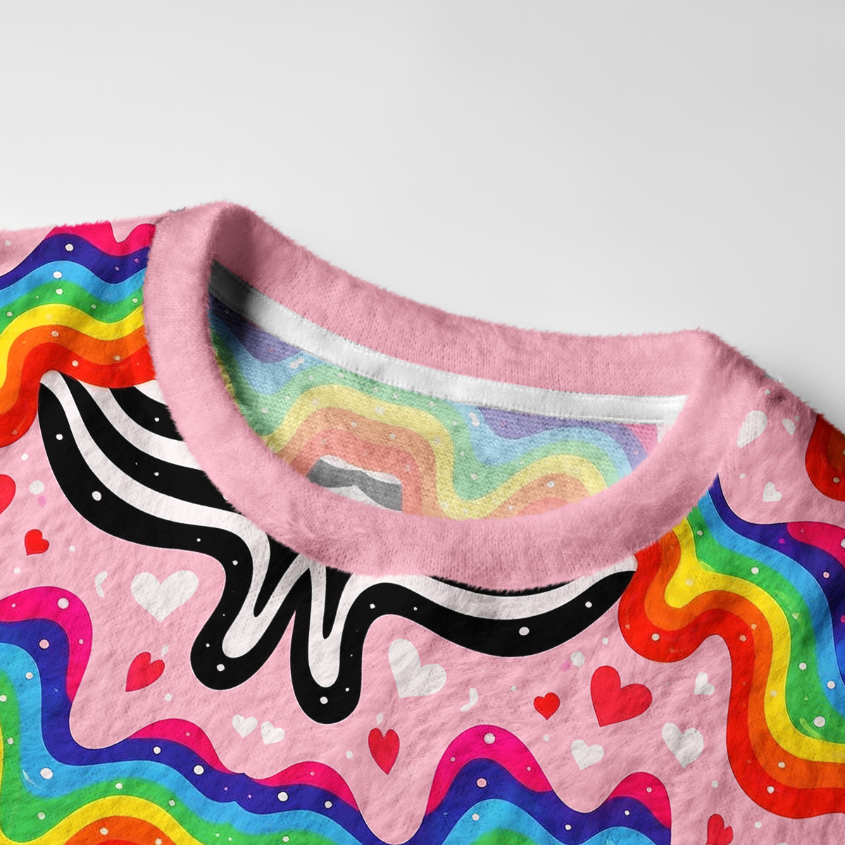 Purplehecate Groovy Melty Rainbow Hearts Wavy Fuzzy Ugly Sweatshirt