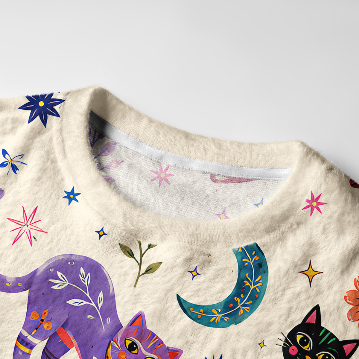 Purplehecate Rainbow Magic Cats Fuzzy Ugly Sweatshirt