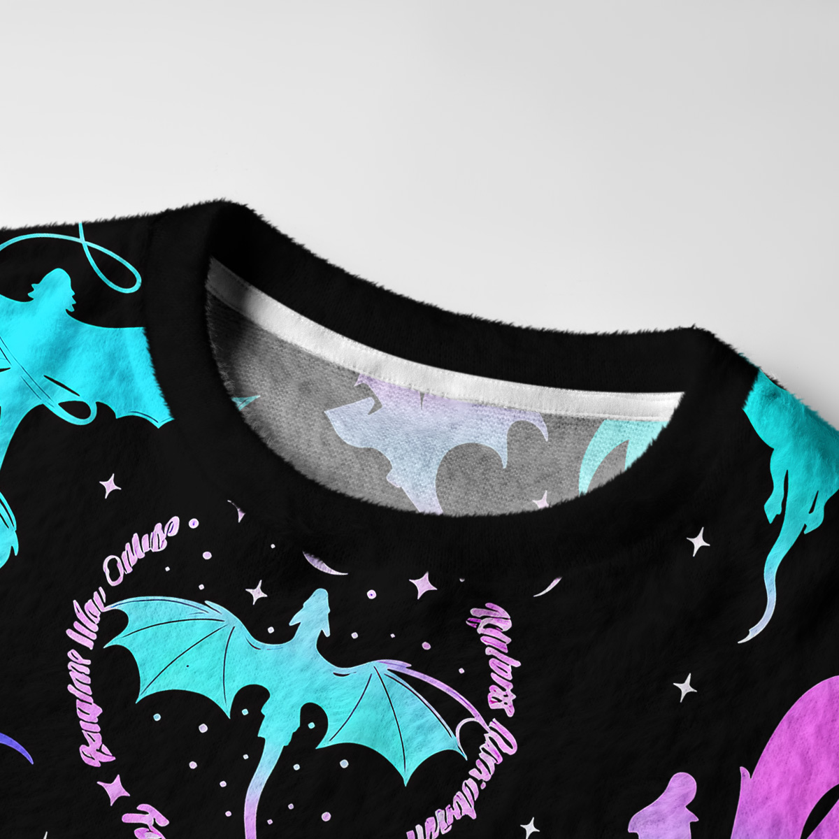 Purplehecate Neon Fantasy Dragon Allover Fuzzy Ugly Sweatshirt