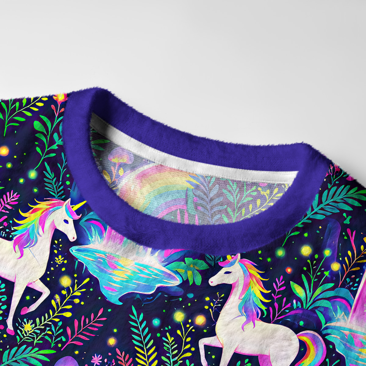 Purplehecate Rainbow Forest Unicorn Fuzzy Ugly Sweatshirt