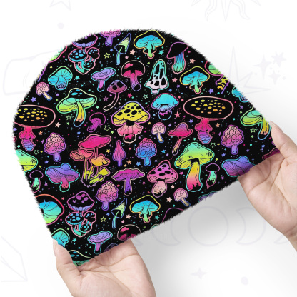 Purplehecate Psychedelic Mushroom Rave Fuzzy Knit Beanie