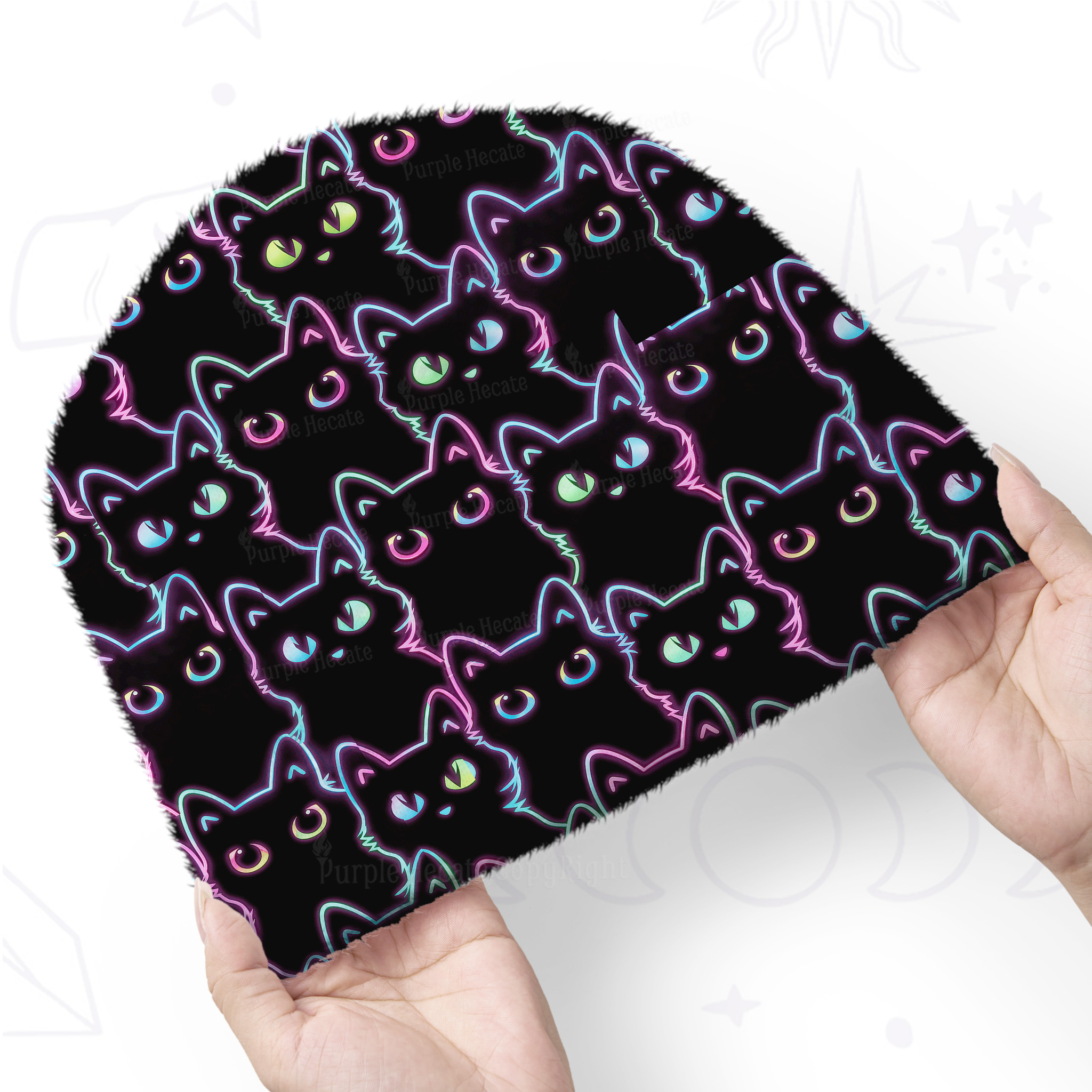Purplehecate Neon Glow Stacked Cats Fuzzy Knit Beanie
