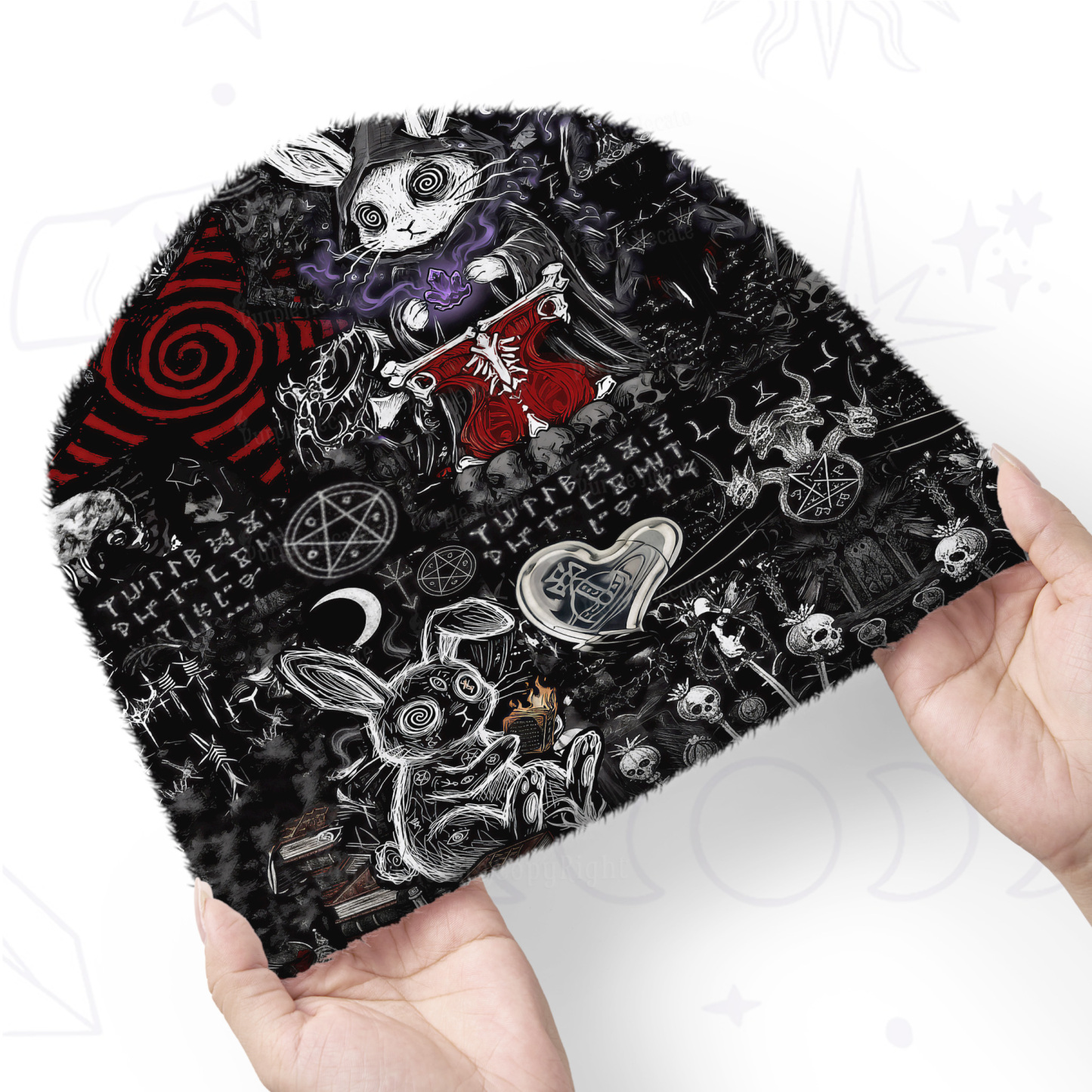 Purplehecate Gothic Cursed Bunny Ritual Fuzzy Knit Beanie