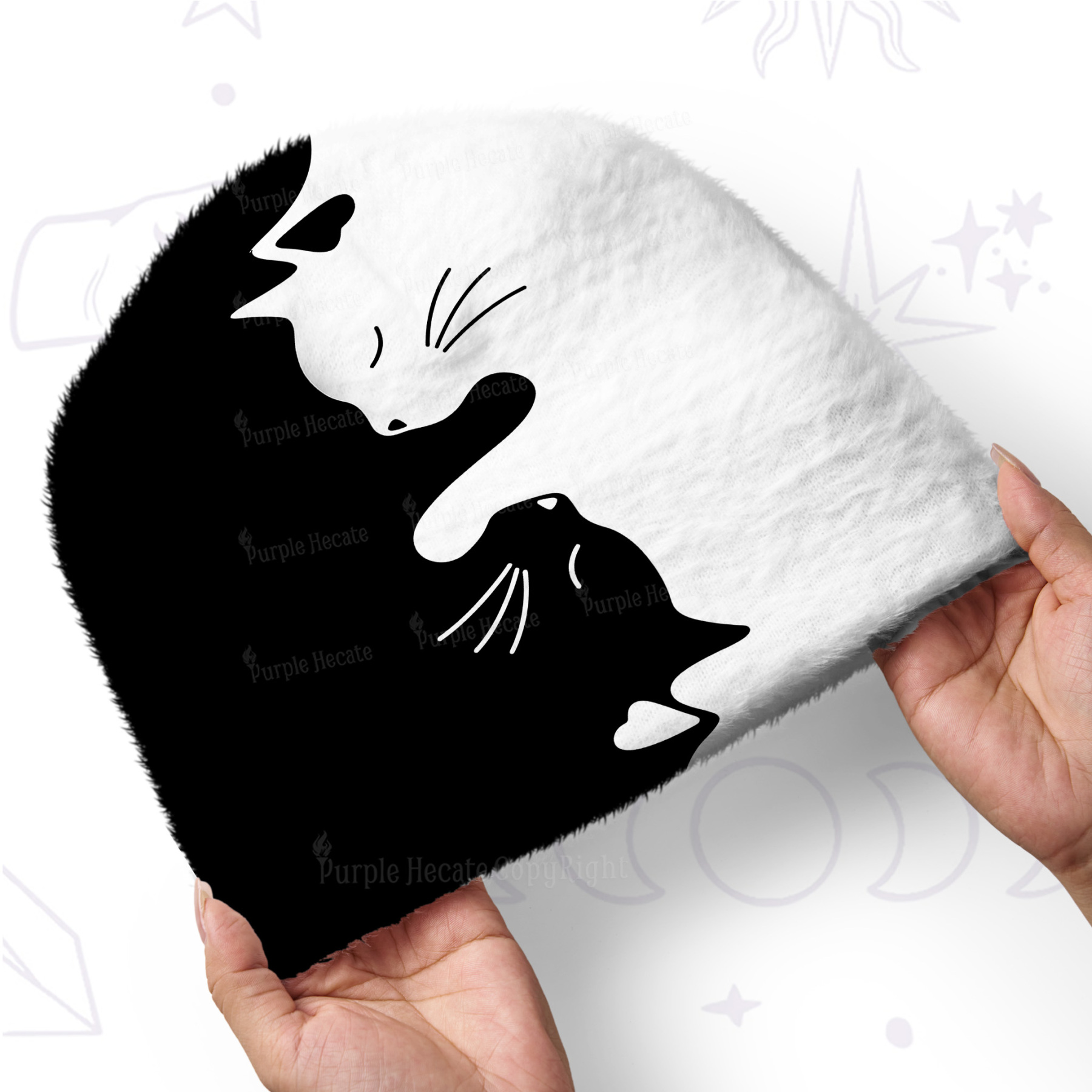 Purplehecate Yin Yang Cat Lover Fuzzy Knit Beanie