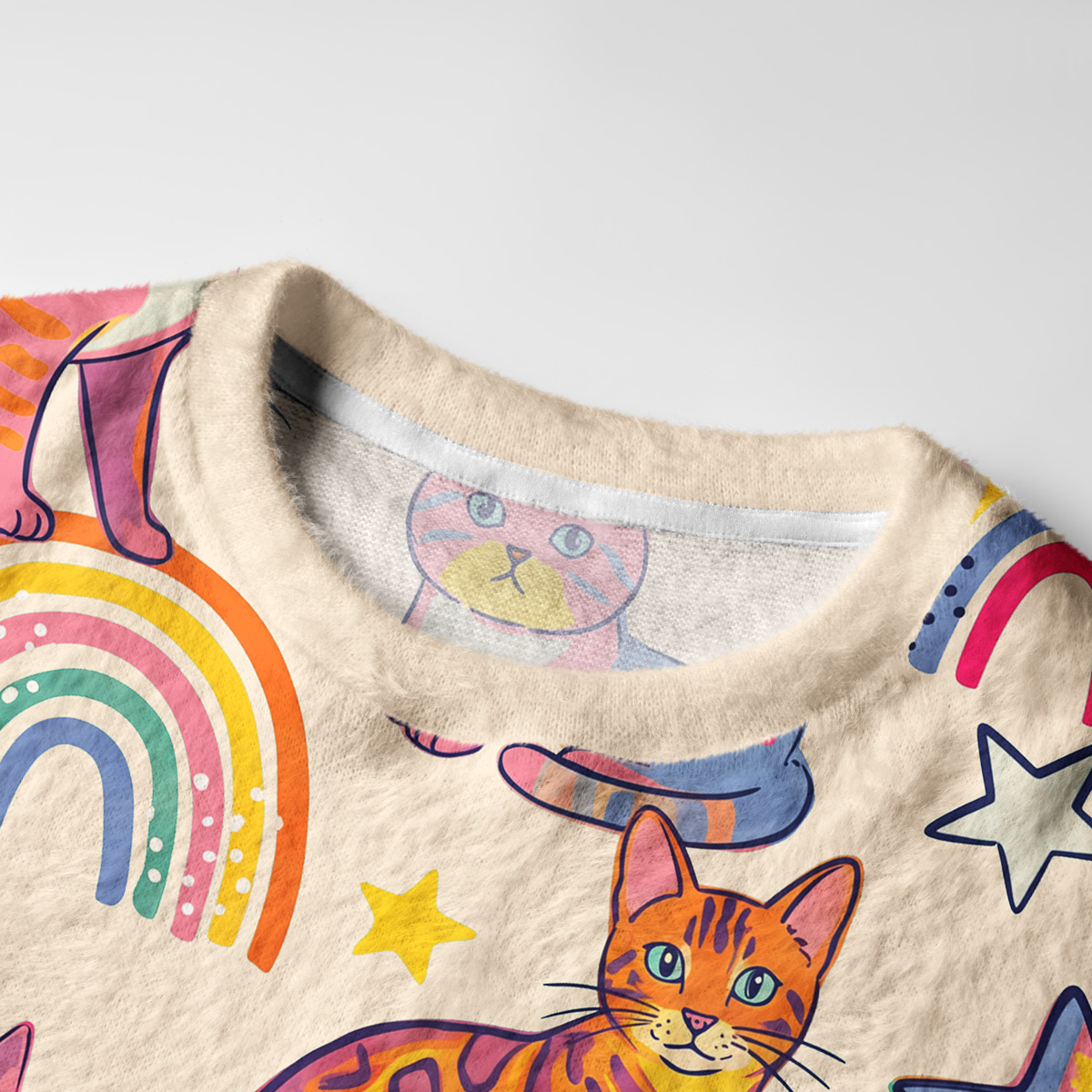 Purplehecate Starry Rainbow Kitty Parade Fuzzy Ugly Sweatshirt