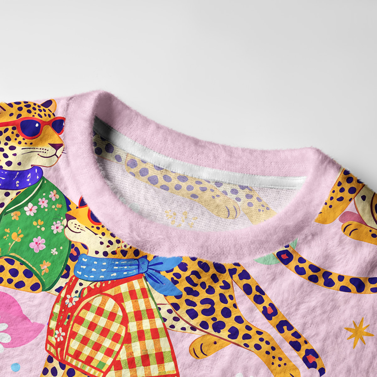 Purplehecate Groovy Jungle Rainbow Leopards Fuzzy Ugly Sweatshirt