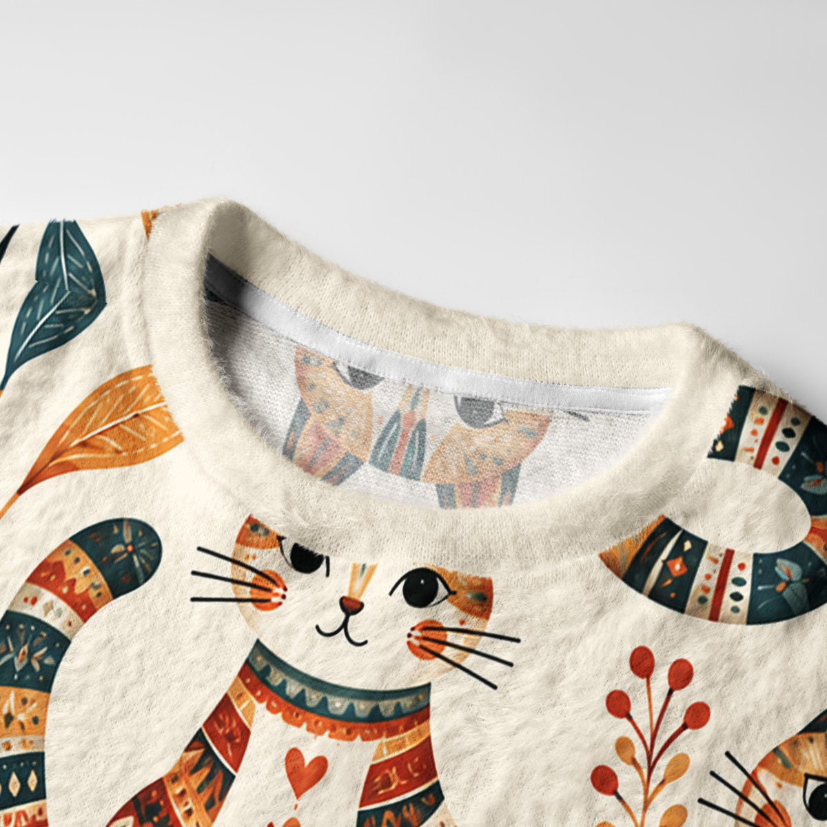 Purplehecate Playful Botanical Folk Art Cat Fuzzy Ugly Sweatshirt