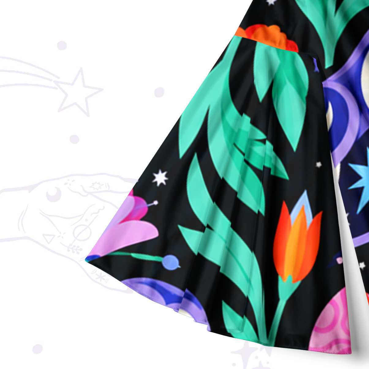 Purplehecate Celestial Owl and Moth Folk Art Bell Sleeve Dress