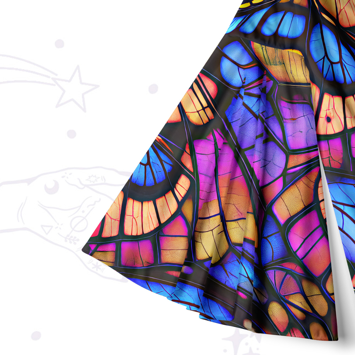 Purplehecate Colorful Butterfly Wing Pattern Bell Sleeve Dress