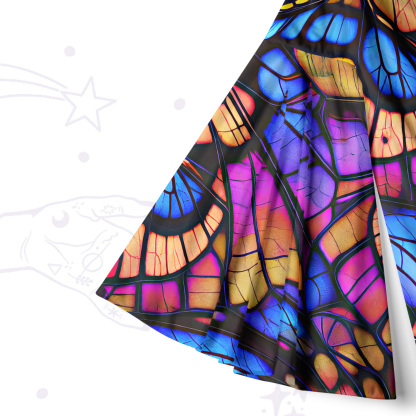 Purplehecate Colorful Butterfly Wing Pattern Bell Sleeve Dress