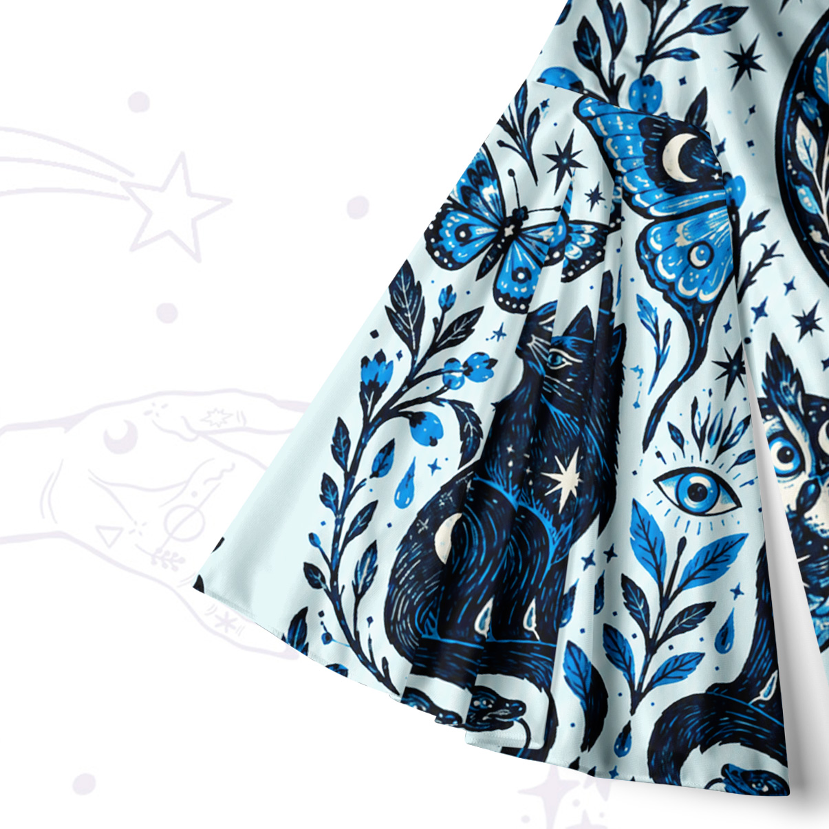 Purplehecate Moonlit Magic Cat & Owl Bell Sleeve Dress