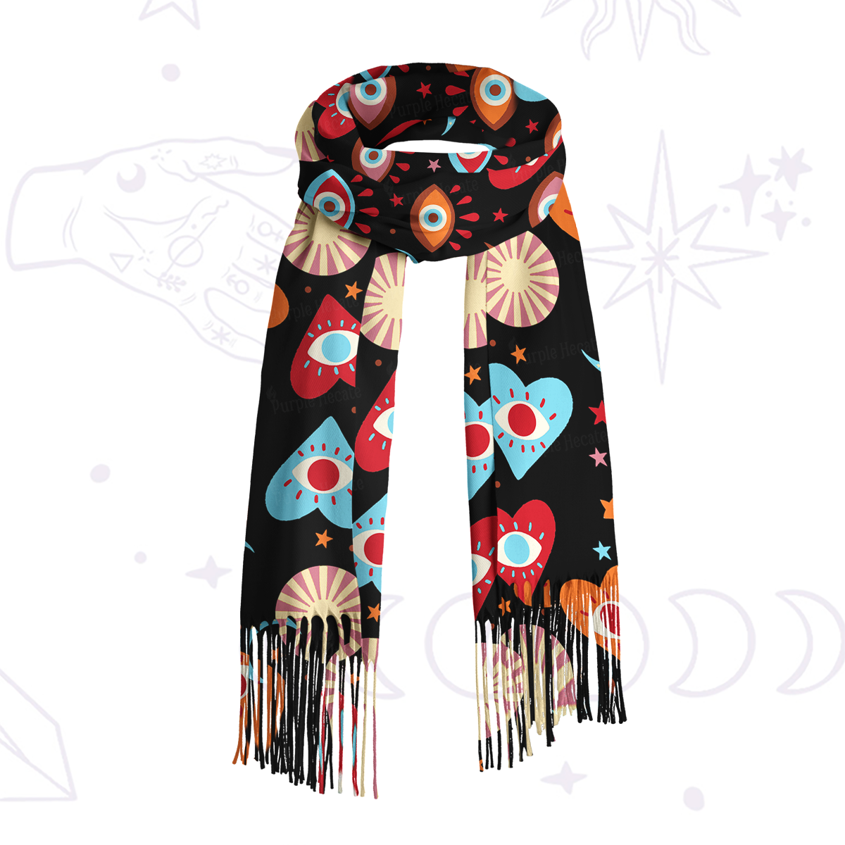 Purplehecate The Enchanted Eye of Love Printed Fringe Scarf