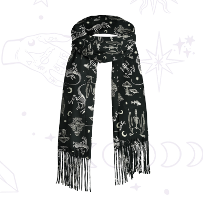 Purplehecate Prehistoric Fantasy Printed Fringe Scarf