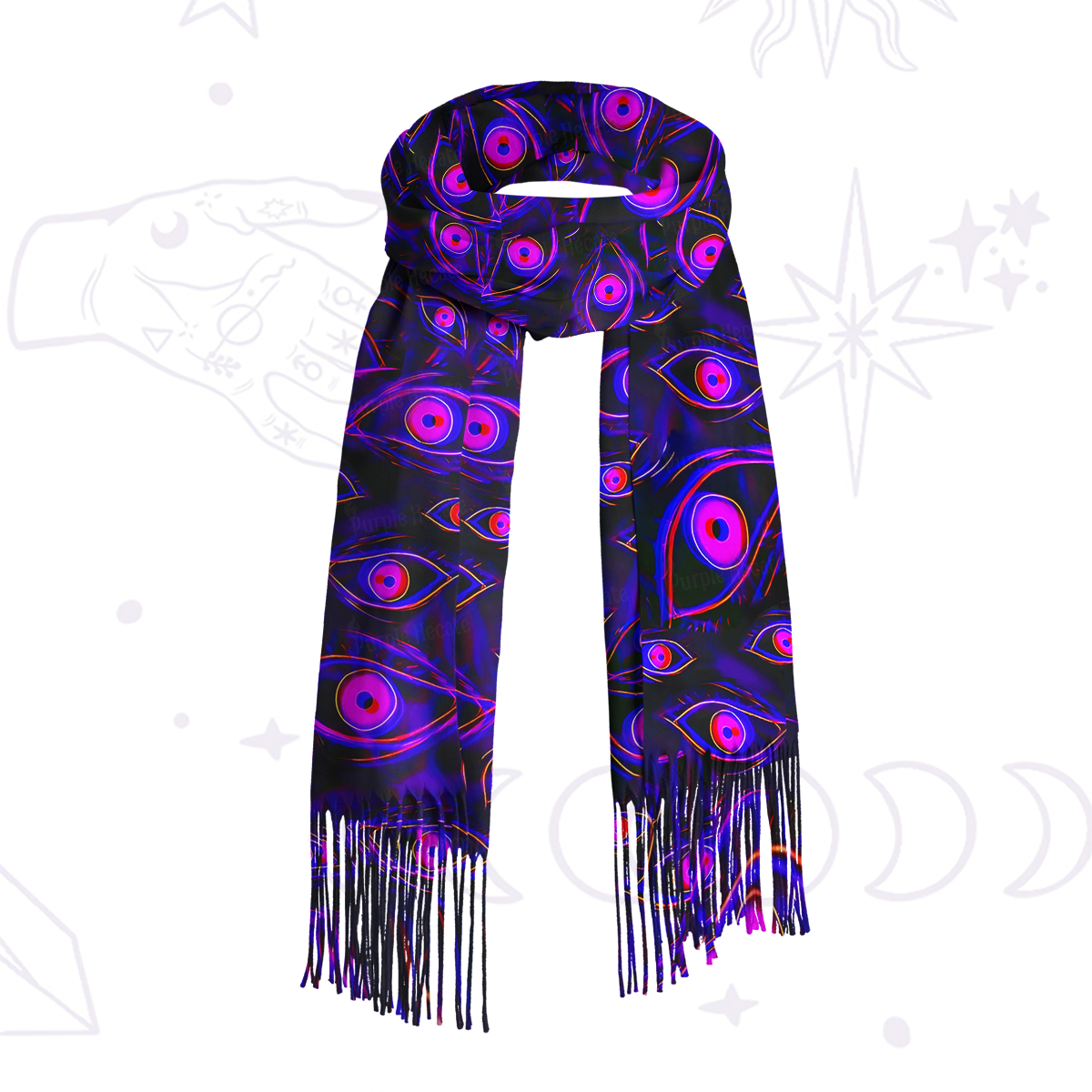 Purplehecate Glitch Vision Printed Fringe Scarf