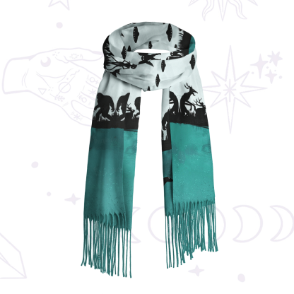 Purplehecate Alien Lake Monster Encounter Printed Fringe Scarf