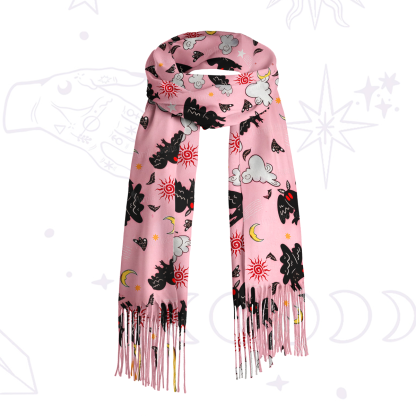 Purplehecate Cryptid Mothman Printed Fringe Scarf