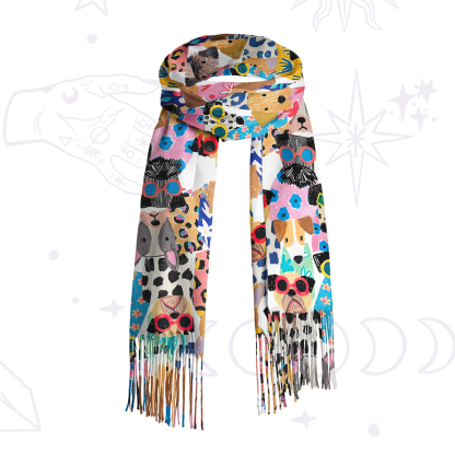 Purplehecate Puppy Parade Printed Fringe Scarf