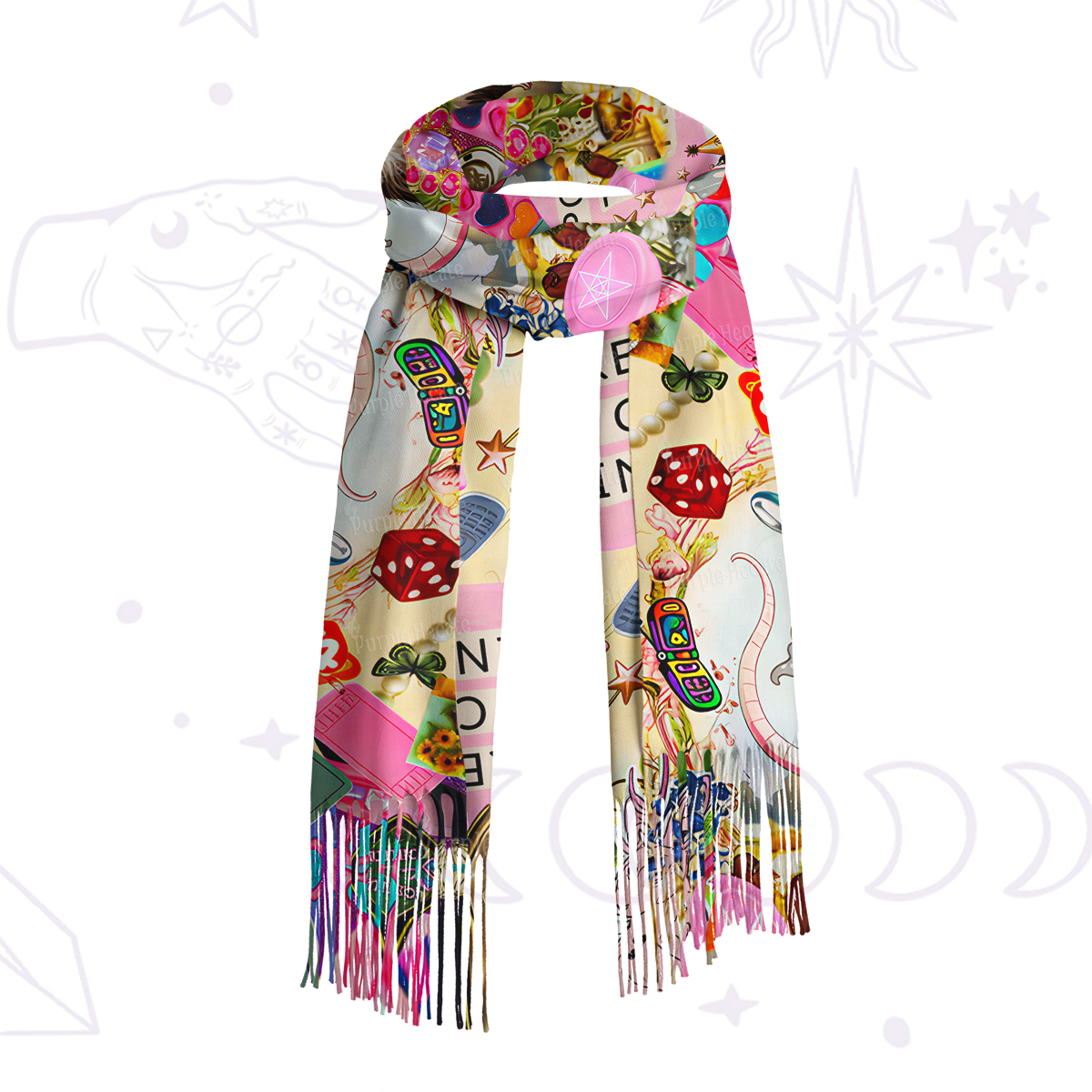 Purplehecate The Opossum Queen's Hoard Printed Fringe Scarf