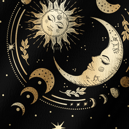Purplehecate Celestial Sun and Moon Off Shoulder Long Sleeve Knit Top