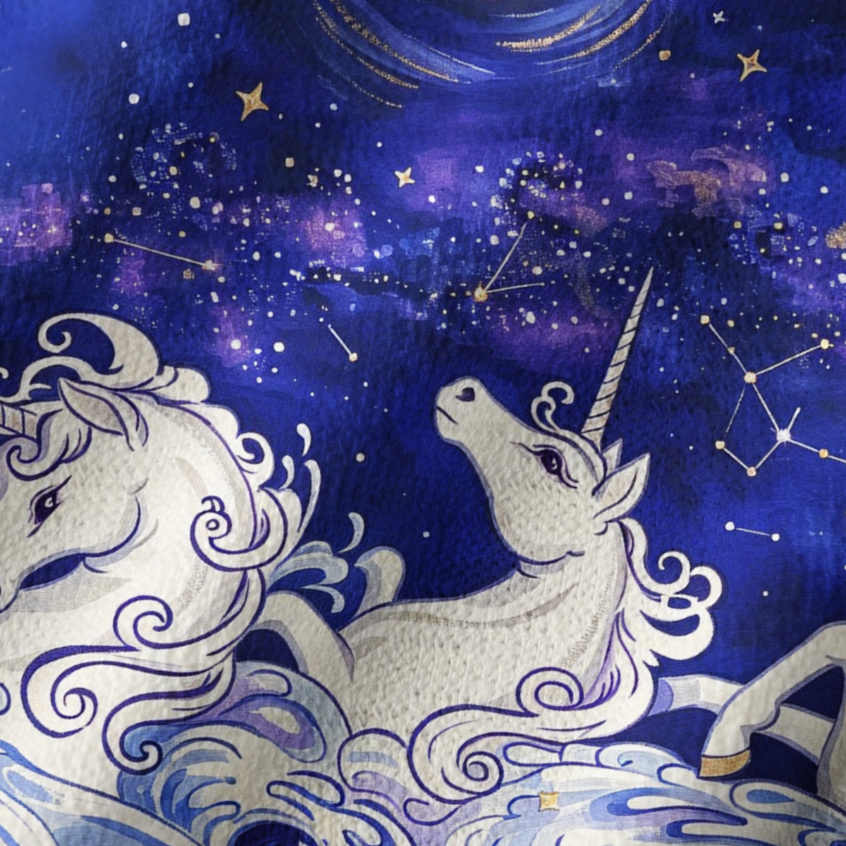 Purplehecate Celestial Sea Unicorn Night Sky Off Shoulder Long Sleeve Knit Top