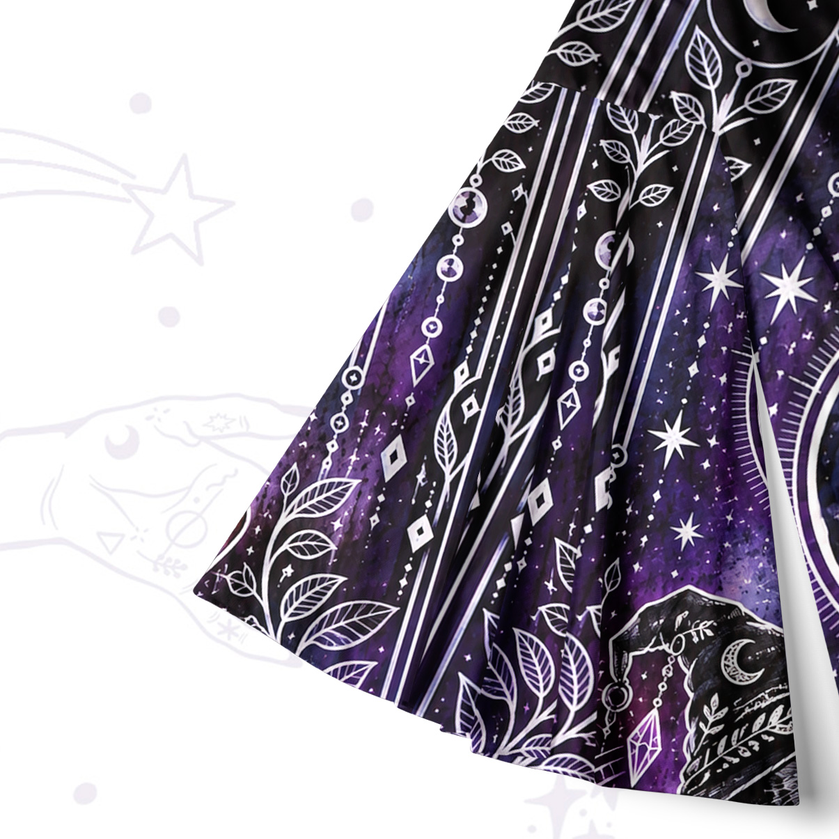 Purplehecate Moonlit Praying Cat Magic Bell Sleeve Dress