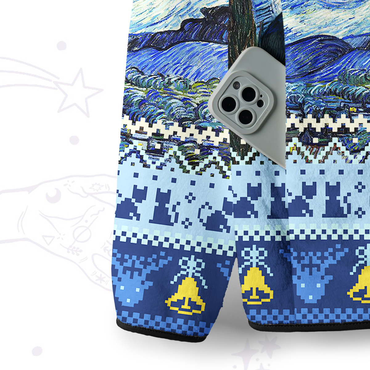Purplehecate Witch Cat Under the Starry Night Full Zip Fleece Jacket