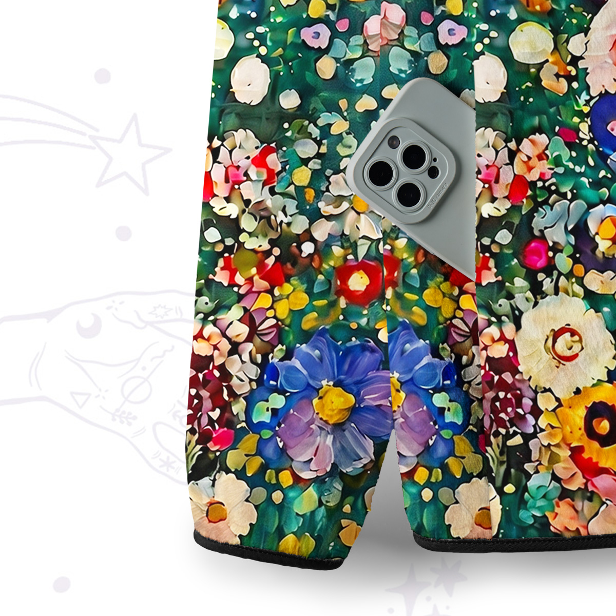 Purplehecate Fluffy Black Cat in Colorful Flower Field Full Zip Fleece Jacket