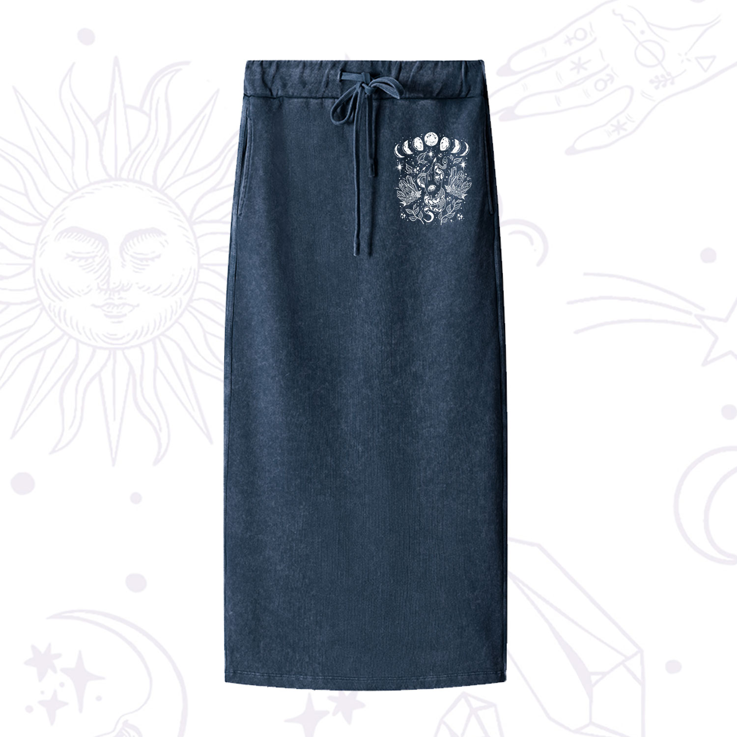 Purplehecate Reach For The Moon Washed Drawstring Long Skirt