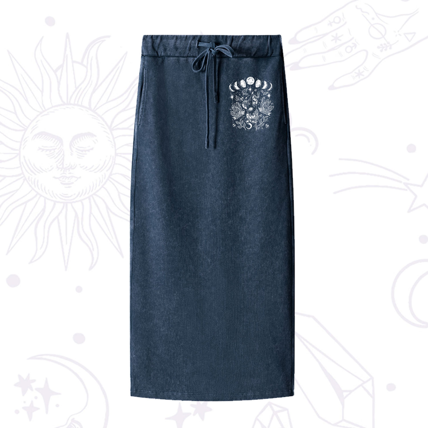 Purplehecate Reach For The Moon Washed Drawstring Long Skirt