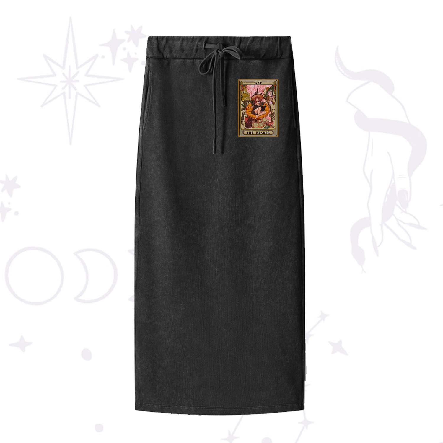 Purplehecate The Reader Tarot Card  Washed Drawstring Long Skirt
