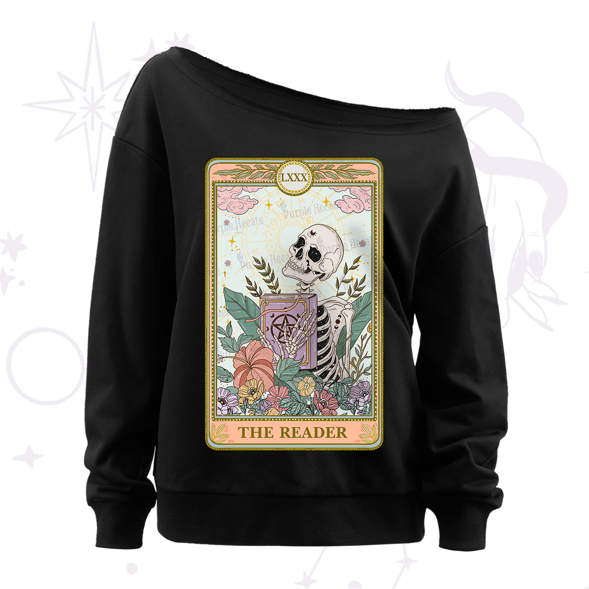 Purplehecate The Reader Occult Tarot Skeleton Off The Shoulder Sweatshirt