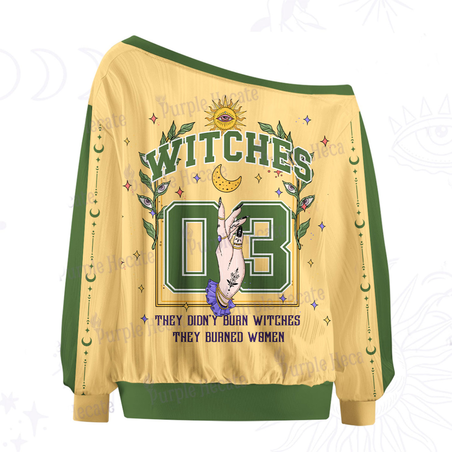 Purplehecate They Didn't Burn Witches They Burned Women Off The Shoulder Graphic Jersey