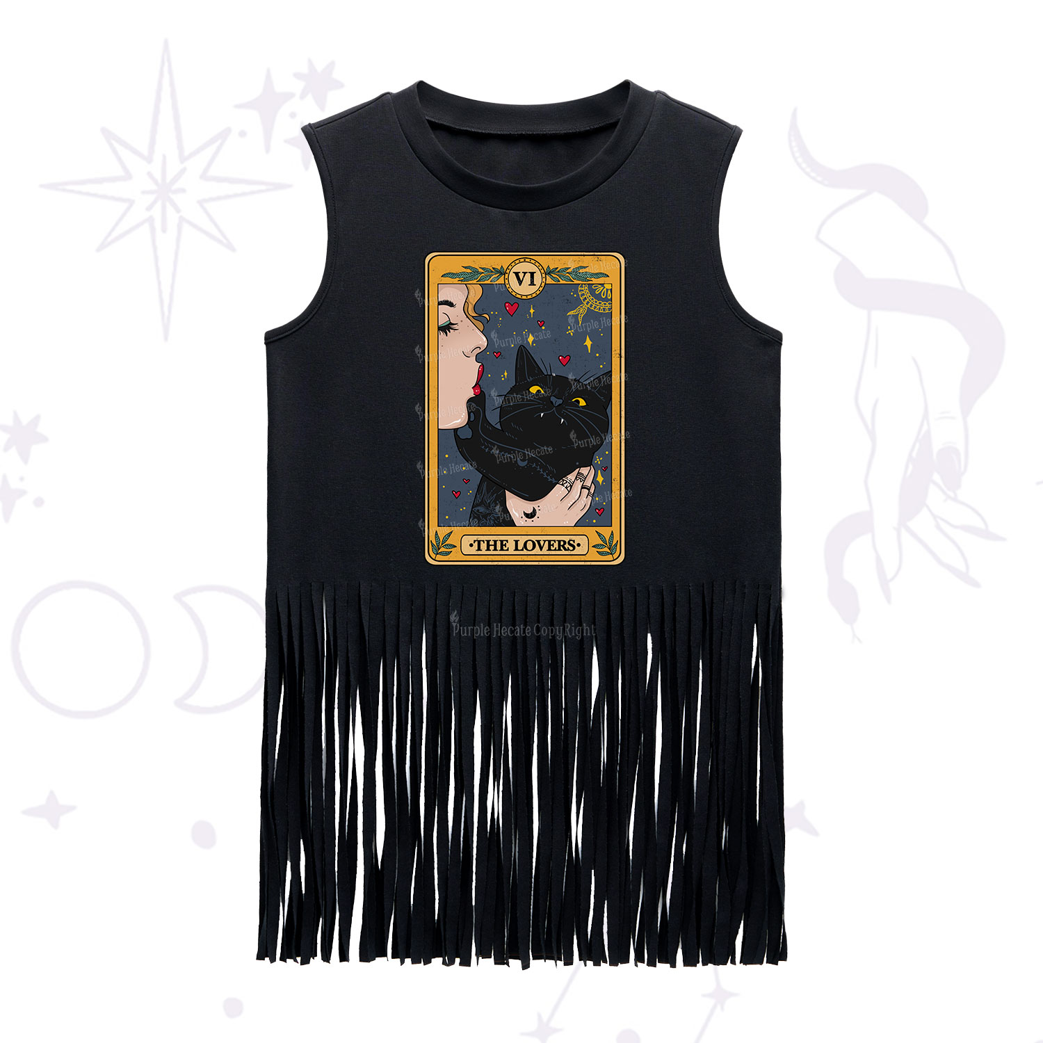 Purplehecate The Lovers Cat Tarot Fringe Tank Top