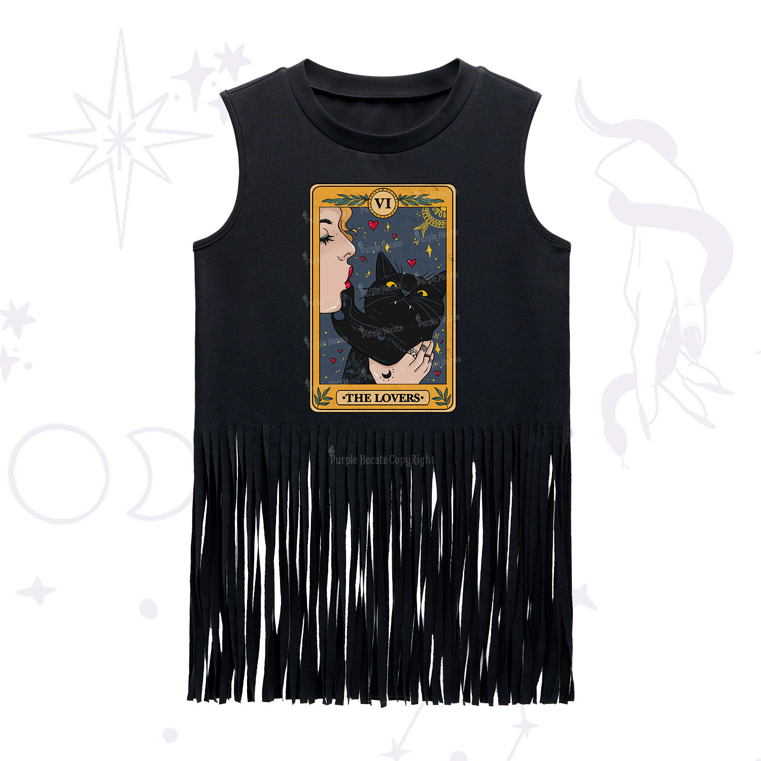 Purplehecate The Lovers Cat Tarot Fringe Tank Top