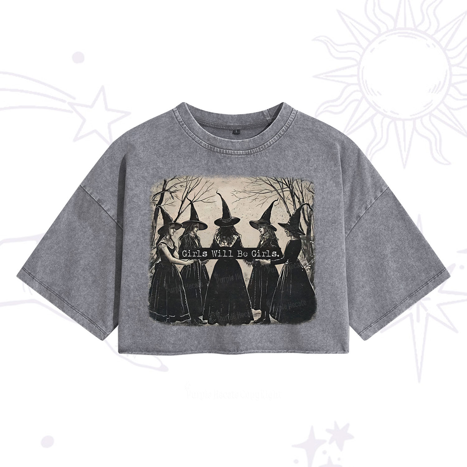Purplehecate Girls Will Be Girls Witch Washed Cropped T-Shirt