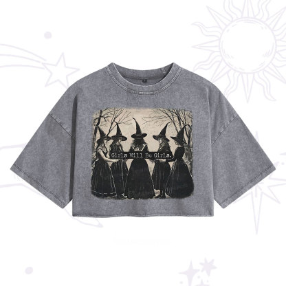 Purplehecate Girls Will Be Girls Witch Washed Cropped T-Shirt