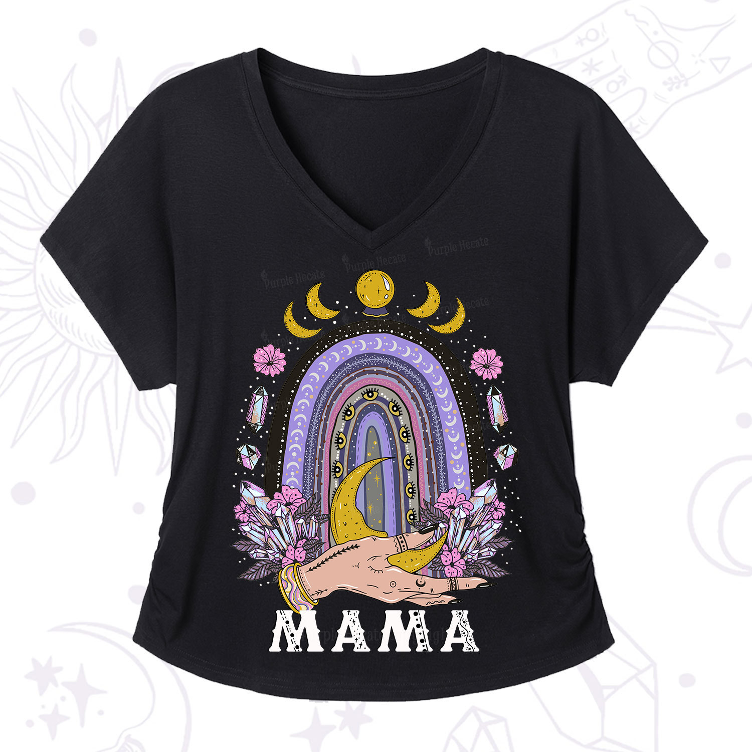Purplehecate Gothic Mama Rainbow V-Neck T-Shirt