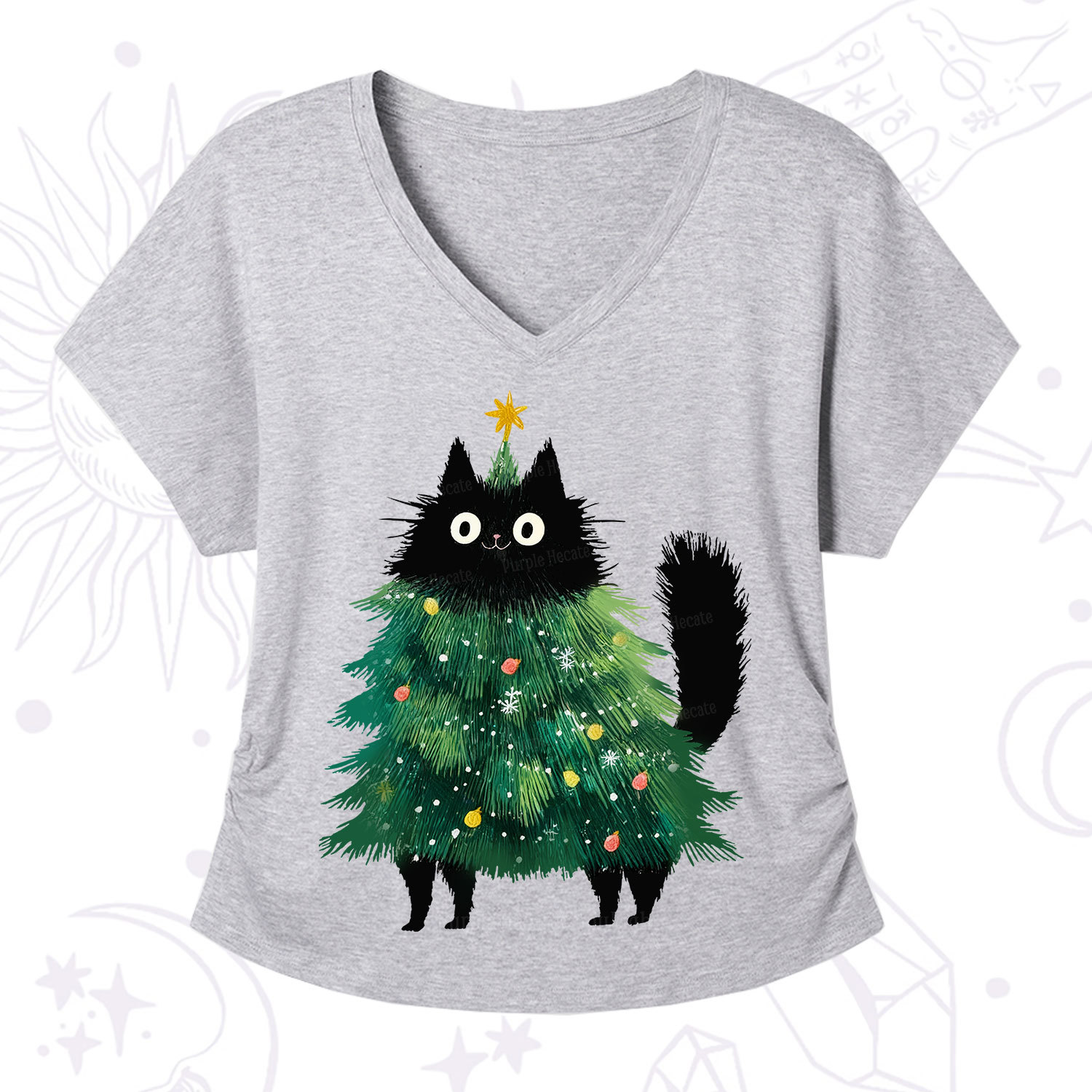 Purplehecate Black Cats Christmas Tree Christmas V-Neck T-Shirt