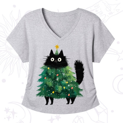 Purplehecate Black Cats Christmas Tree Christmas V-Neck T-Shirt