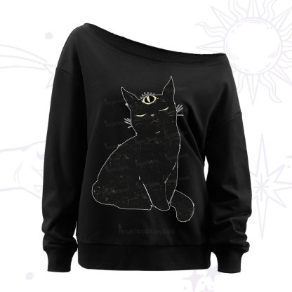 Purplehecate Third Eye Black Cat Off The Shoulder Sweatshirt