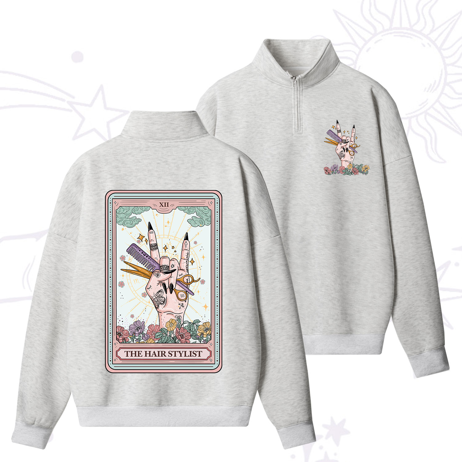 Purplehecate The Hair Stylist Tarot Zip Fleece Sweatshirt