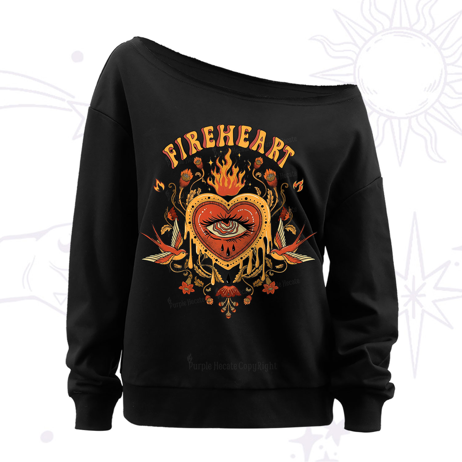 Purplehecate Fireheart Off The Shoulder Sweatshirt